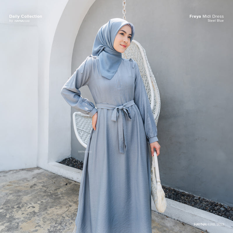 Freya Midi Dress - Steel Blue
